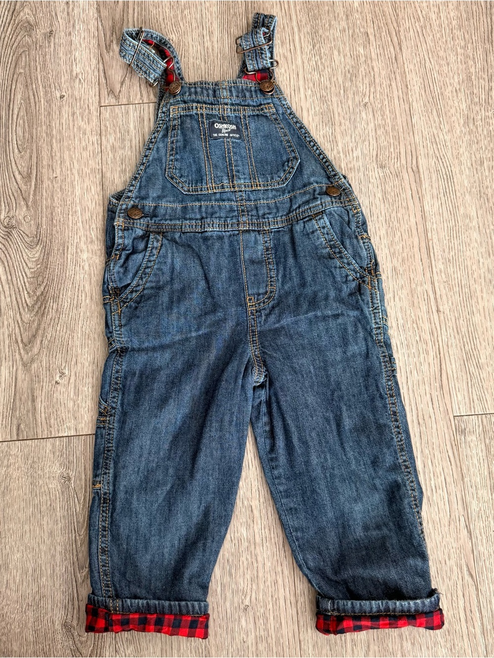 Oshkosh toddler Buffalo Check lined Overalls size 3t